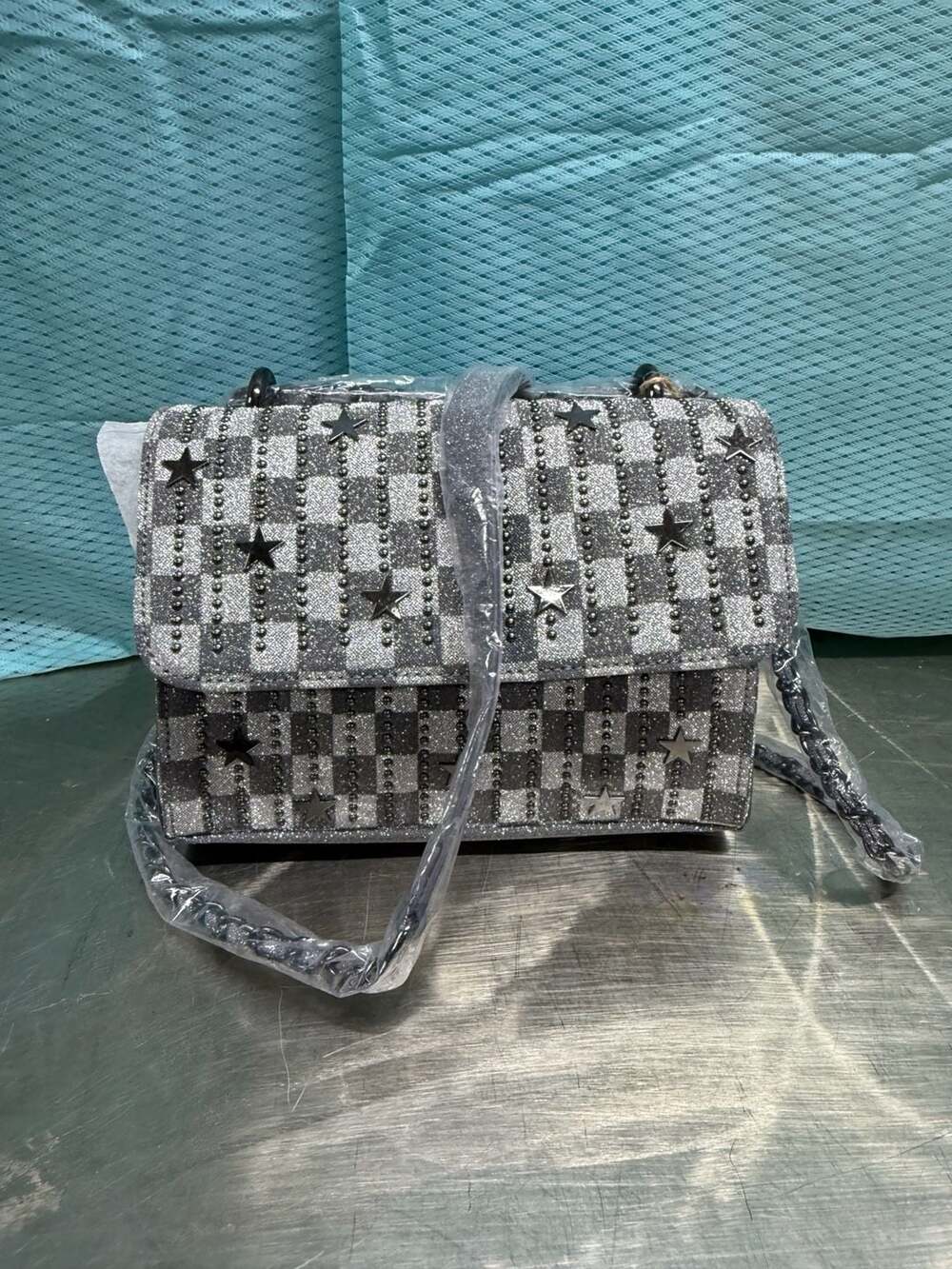 Vintage Havana Black Checkered Star Crossbody Bag